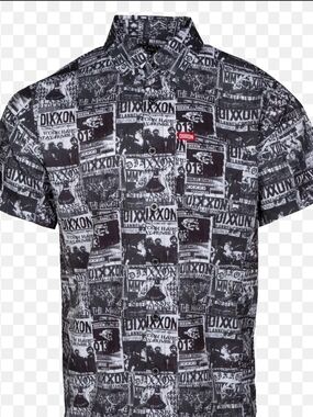 DIXXON Black & White Graphic Poster-Print Short Sleeve Button-Down Shirt